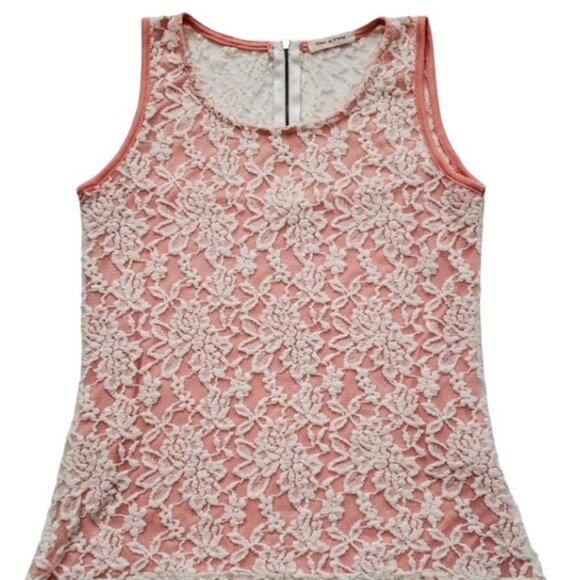 Tea N Rose Women’s White Lace Lined Pink/Coral Sleeveless Tank Top Medium - Picture 3 of 15